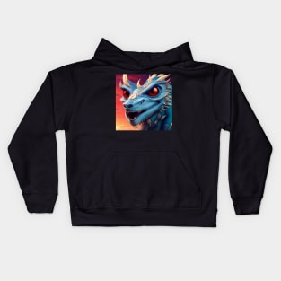 Baby Blue Dragon with White Spikes and Big Red Eyes Kids Hoodie